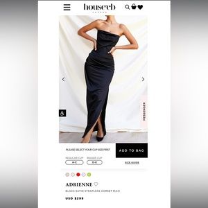 NWT House of CB “Adrienne” black satin strapless corset dress